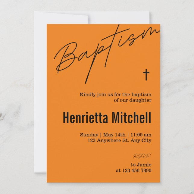  Modern Terracotta Calligraphy Baptism  Invitation (Front)
