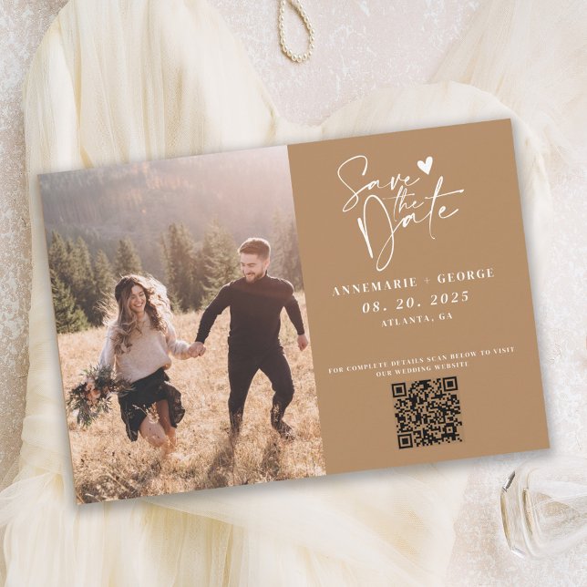 Modern Terracotta Calligraphy Photo QR Code Save The Date (Creator Uploaded)