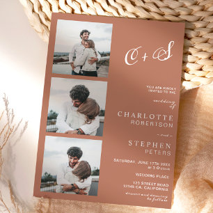 Modern terracotta casual initials photo wedding invitation