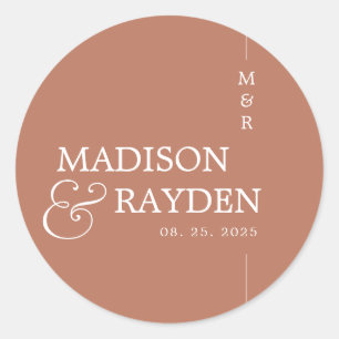 Modern Terracotta Chic Monogram Wedding Thank you Classic Round Sticker
