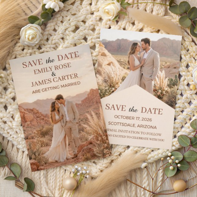 Modern Terracotta Desert Boho Save the Date (Creator Uploaded)