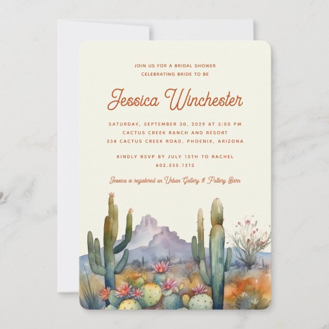 Modern Terracotta Desert Cactus Bridal Shower  Invitation (Front)