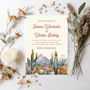 Modern Terracotta Desert Cactus Landscape Wedding  Invitation
