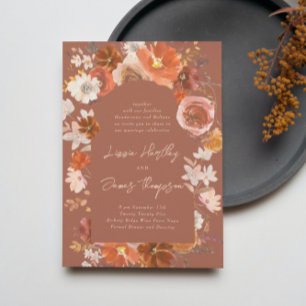 Modern Terracotta Desert Floral Boho Arch Wedding Invitation