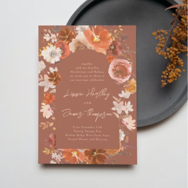 Modern Terracotta Desert Floral Boho Arch Wedding Invitation (Creator Uploaded)
