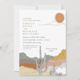 Modern Terracotta Desert Line Art Wedding Invitation