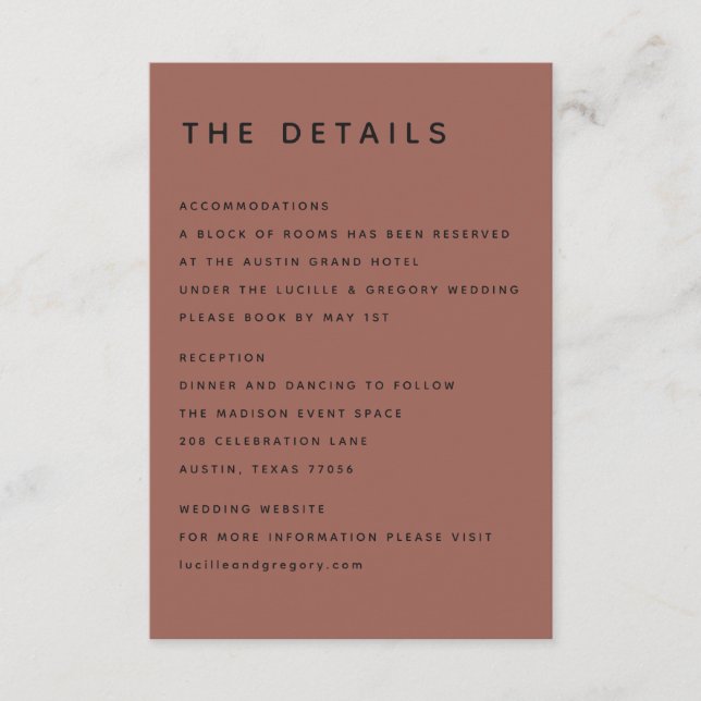 Modern Terracotta Editorial All Caps Enclosure Card (Front)
