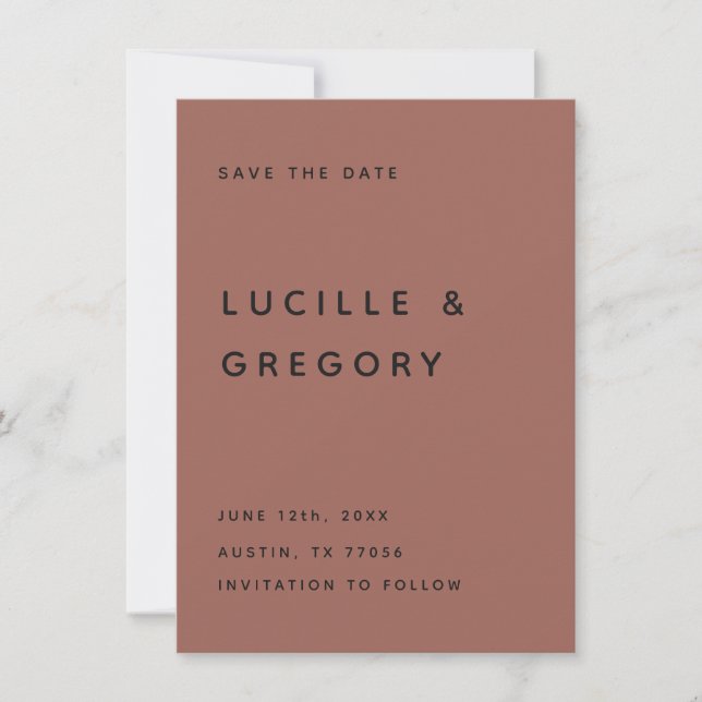Modern Terracotta Editorial All Caps Save The Date (Front)