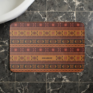 Modern Terracotta Ethnic Tribal Ornamental Pattern Bath Mat