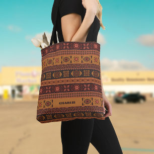 Modern Terracotta Ethnic Tribal Ornamental Pattern Tote Bag
