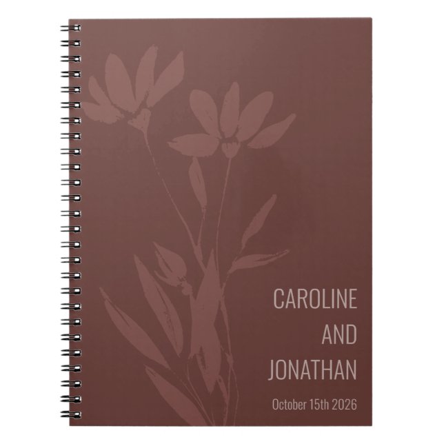 Modern Terracotta Floral Line Art Wedding Custom  Notebook (Front)