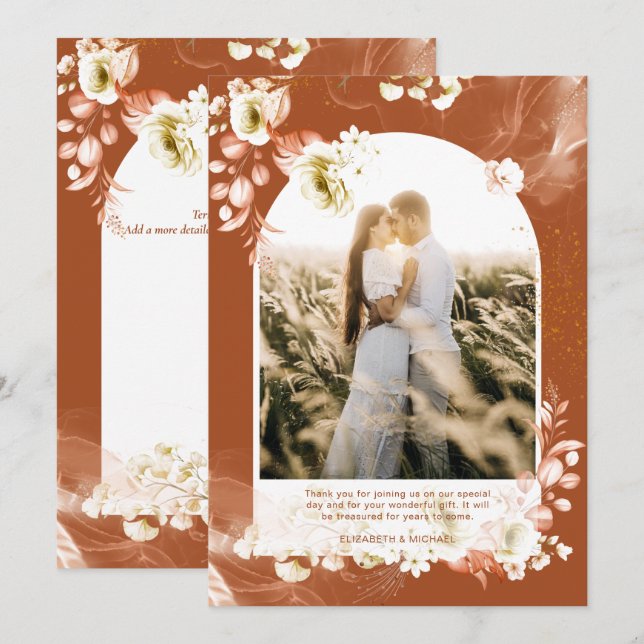 Modern Terracotta Floral PHOTO THANK YOU Card (Front/Back)