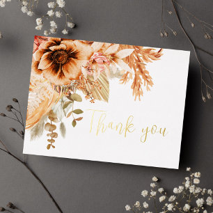 Modern Terracotta Floral Wedding Thank You Foil Holiday Postcard