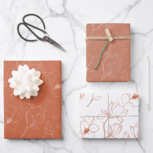Modern Terracotta Floral Wedding Wrapping Paper Sheet