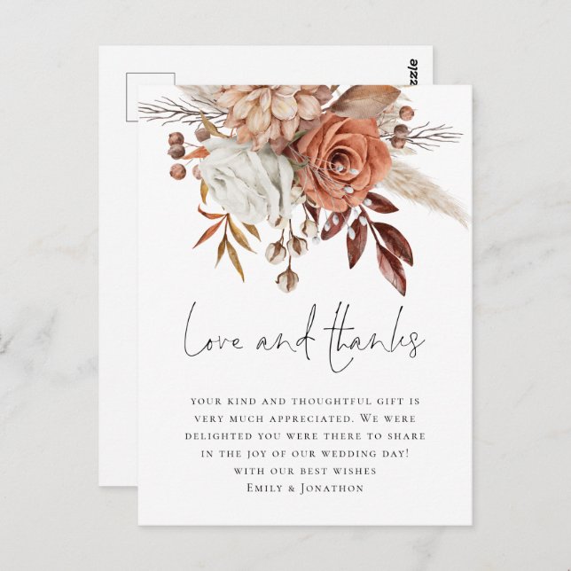 Modern Terracotta Florals Love Thanks Wedding Postcard (Front/Back)