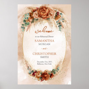 Modern Terracotta flowers boho Welcome rehearsal Poster