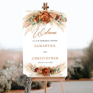 Modern Terracotta flowers boho Welcome rehearsal Poster