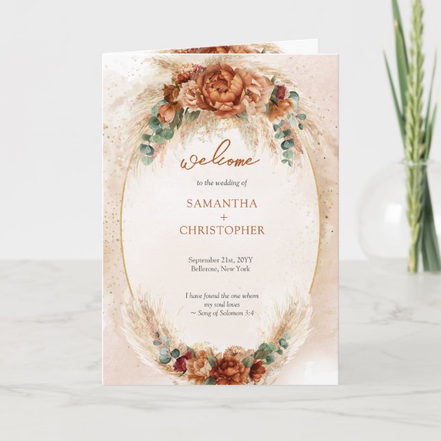 Modern Terracotta flowers burgundy pampas program (Front)