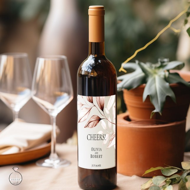 Modern Terracotta Foliage  Sketch Wine Label (Creator Uploaded)