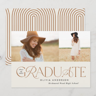 Modern terracotta geometric 2 photo graduation announcement