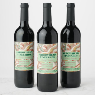 Modern Terracotta Geometric Abstract Art Wine Label