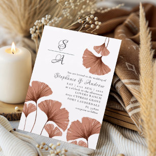 Modern Terracotta Ginkgo foliage Wedding Invitation
