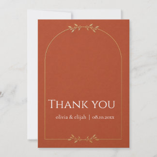 Modern Terracotta Gold Arch Wedding Thank You Card