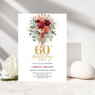 Modern Terracotta Gold Floral 60th Birthday Invite