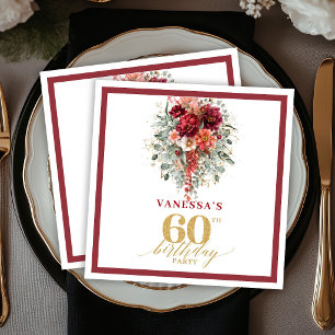 Modern Terracotta Gold Floral 60th Birthday Party  Napkin