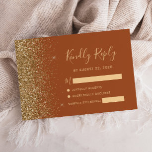 Modern Terracotta Gold Glitter RSVP Card