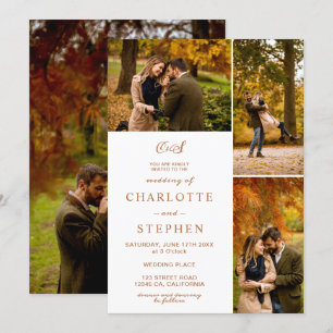 Modern terracotta initials 4 photos grid wedding invitation