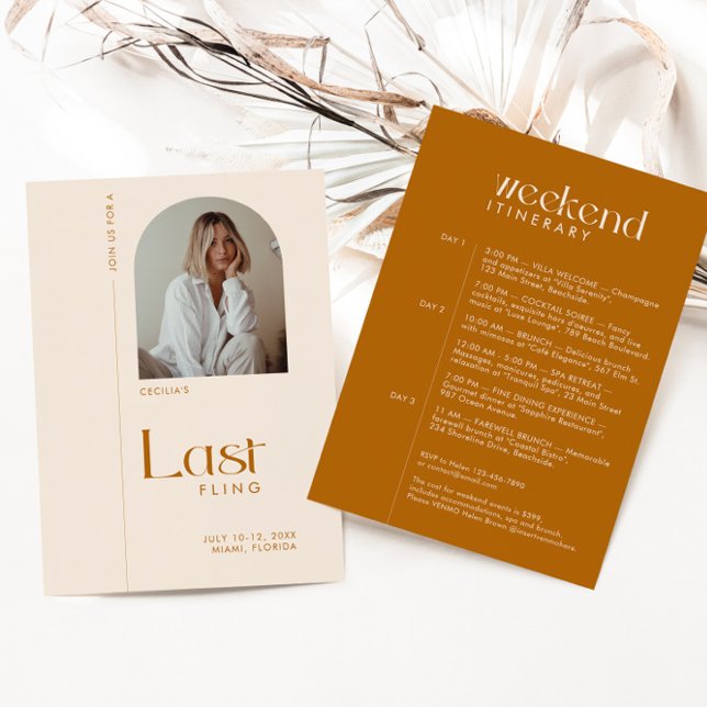 Modern Terracotta "Last Fling" Bachelorette Photo Invitation (Creator Uploaded)