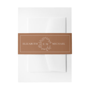Modern Terracotta Leafy Crest Monogram Wedding Invitation Belly Band
