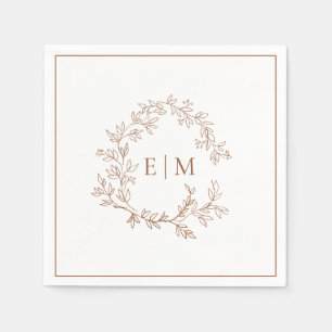 Modern Terracotta Leafy Crest Monogram Wedding Napkin