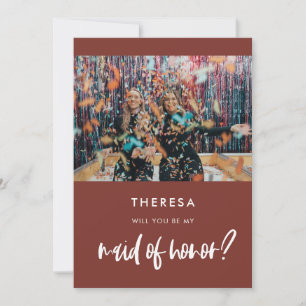 Modern terracotta Maid of Honour proposal card