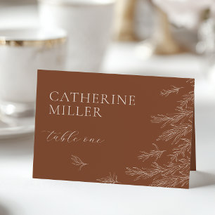Modern Terracotta Minimal Leaves Place Card