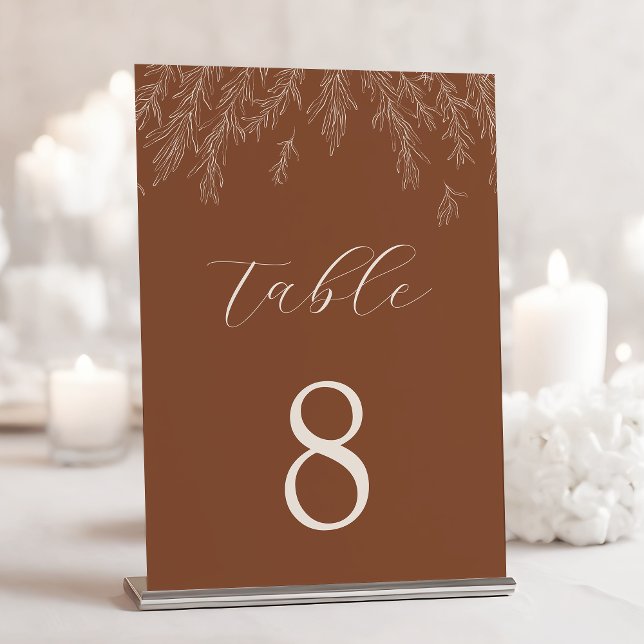 Modern Terracotta Minimal Leaves Wedding Table Number (Creator Uploaded)