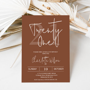 Modern Terracotta Minimalist 21st Birthday Invitation
