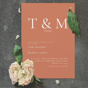 Modern Terracotta Monogram No Parents Wedding  Inv Invitation