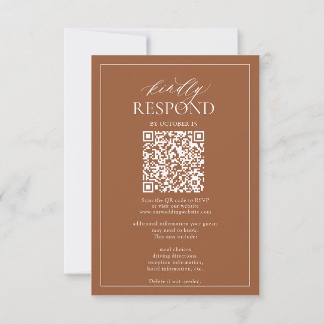 Modern Terracotta Monogram Wedding QR Code RSVP  Card (Back)