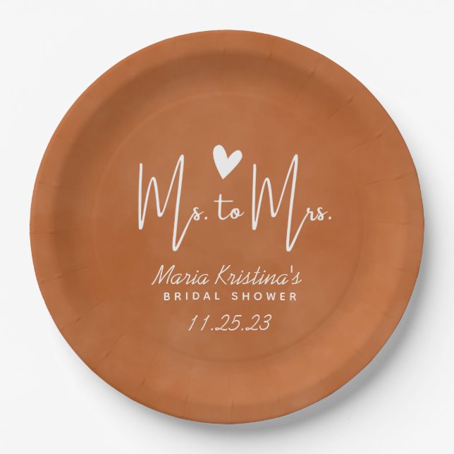 Modern Terracotta Ms to Mrs Bridal Shower Paper Plate (Front)