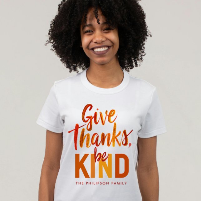 Modern Terracotta Orange Give Thanks Brush Script T-Shirt (Creator Uploaded)