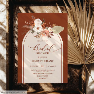 Modern Terracotta Pampas Grass Floral Bridal  Invitation