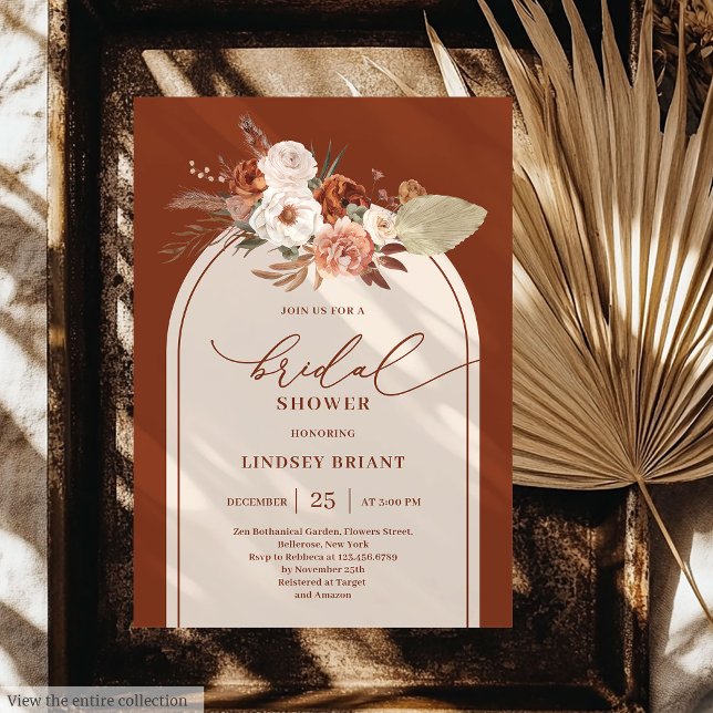Modern Terracotta Pampas Grass Floral Bridal  Invitation (Modern Terracotta Pampas Grass Floral Bridal Shower)