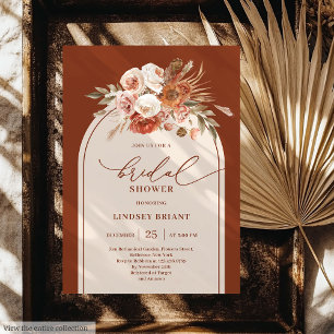 Modern Terracotta Pampas Grass Floral Bridal  Invitation
