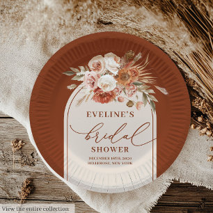 Modern Terracotta Pampas Grass Floral Paper Plates