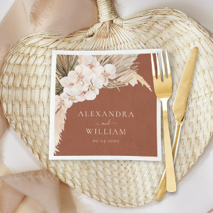 Modern Terracotta Pampas Grass Floral Wedding  Napkin