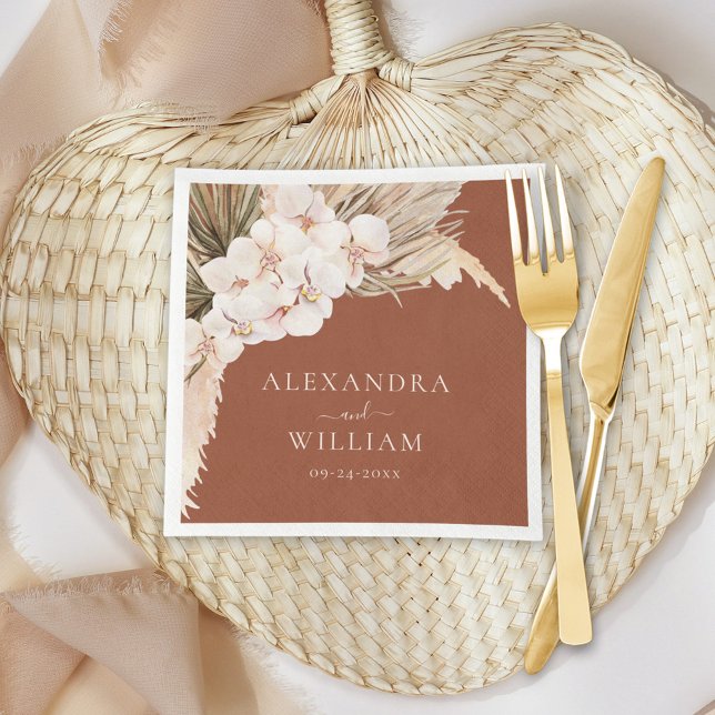 Modern Terracotta Pampas Grass Floral Wedding  Napkin (Creator Uploaded)