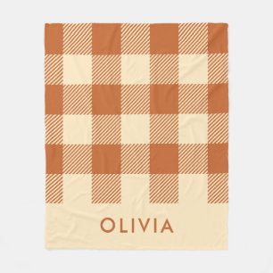 Modern Terracotta Personalised Gingham Fleece Blanket