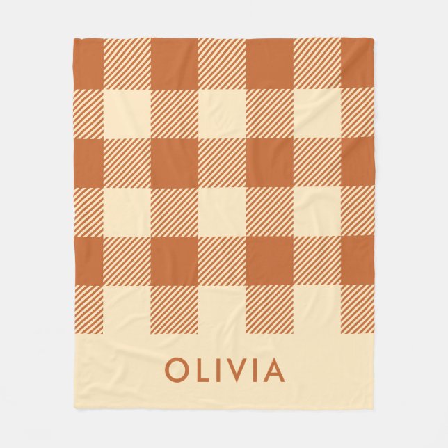 Modern Terracotta Personalised Gingham  Fleece Blanket (Front)